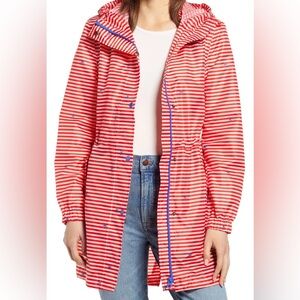 Joules NWT Golightly Print Raincoat- Cream Star, Red Striped Waterproof , US8